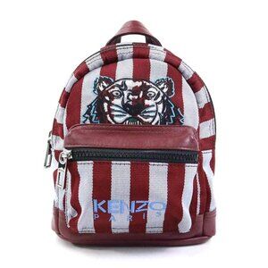 Auth KENZO Backpack Bordeaux/Light Blue/Black Nylon/Leather